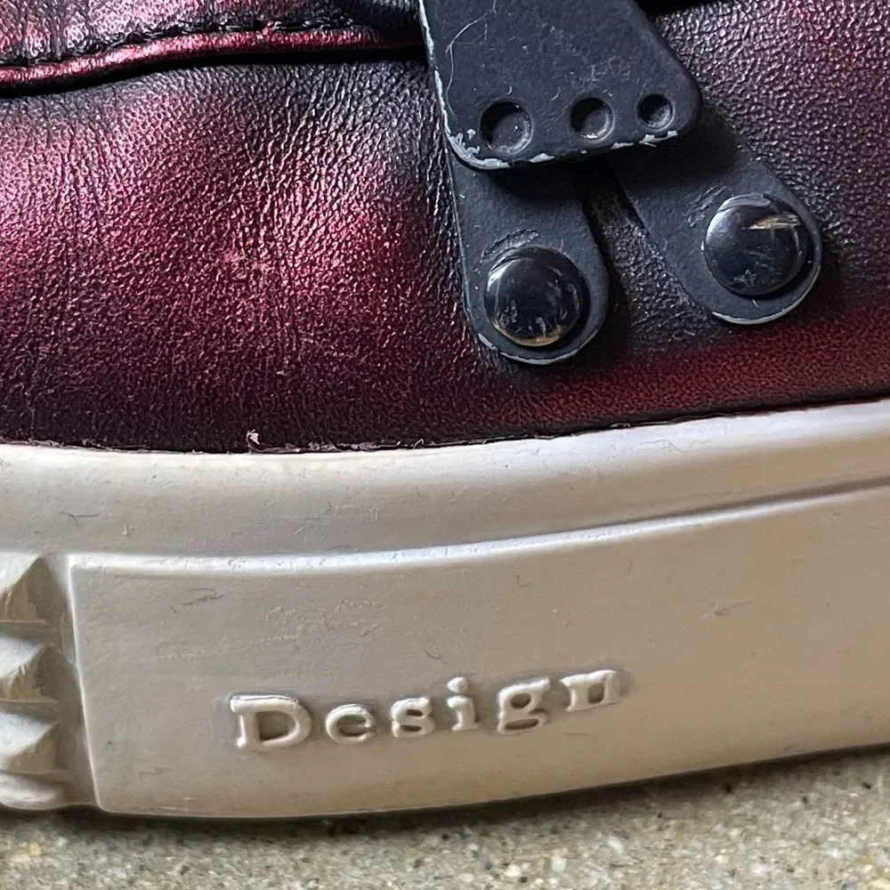 Frye Metallic Reddish/Purple Leather Upper Slip On Chunky Platform Shoes(37/6.5)